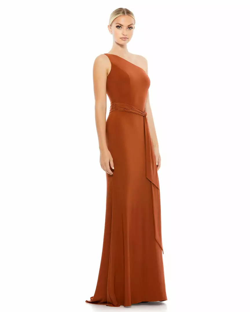 Ieena For Mac Duggal Jersey One Shoulder Belted Trumpet Gown 8 Ieena For Mac Duggal Jersey One Shoulder Belted Trumpet Gown