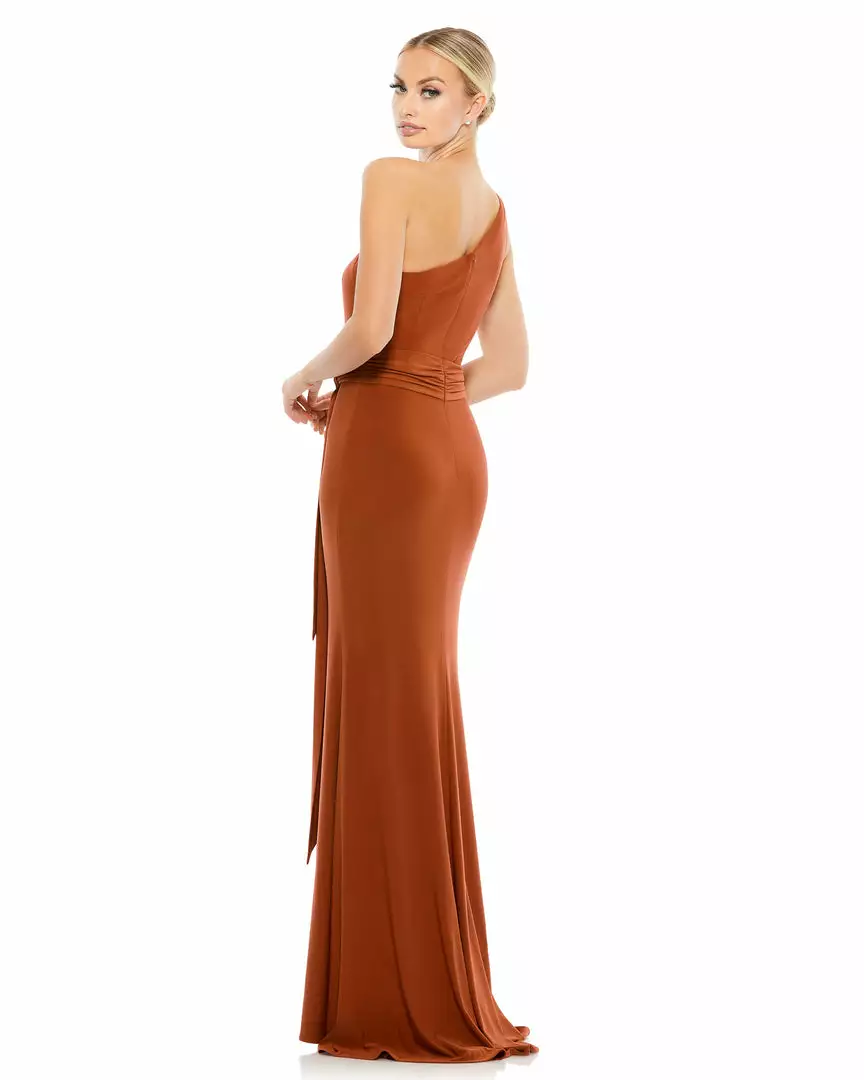 Ieena For Mac Duggal Jersey One Shoulder Belted Trumpet Gown 9 Ieena For Mac Duggal Jersey One Shoulder Belted Trumpet Gown