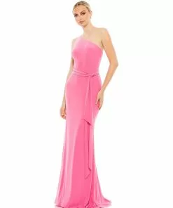 Ieena For Mac Duggal Jersey One Shoulder Belted Trumpet Gown