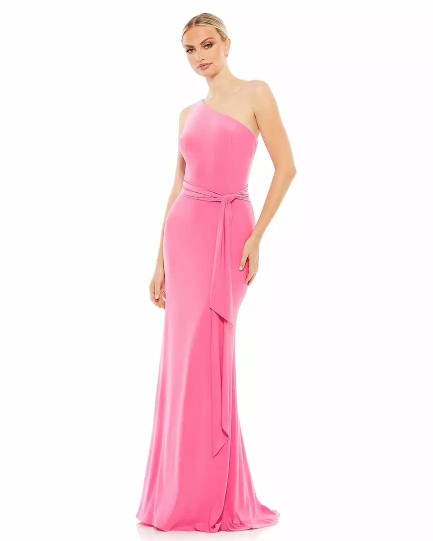 Ieena For Mac Duggal Jersey One Shoulder Belted Trumpet Gown 1 Ieena For Mac Duggal Jersey One Shoulder Belted Trumpet Gown
