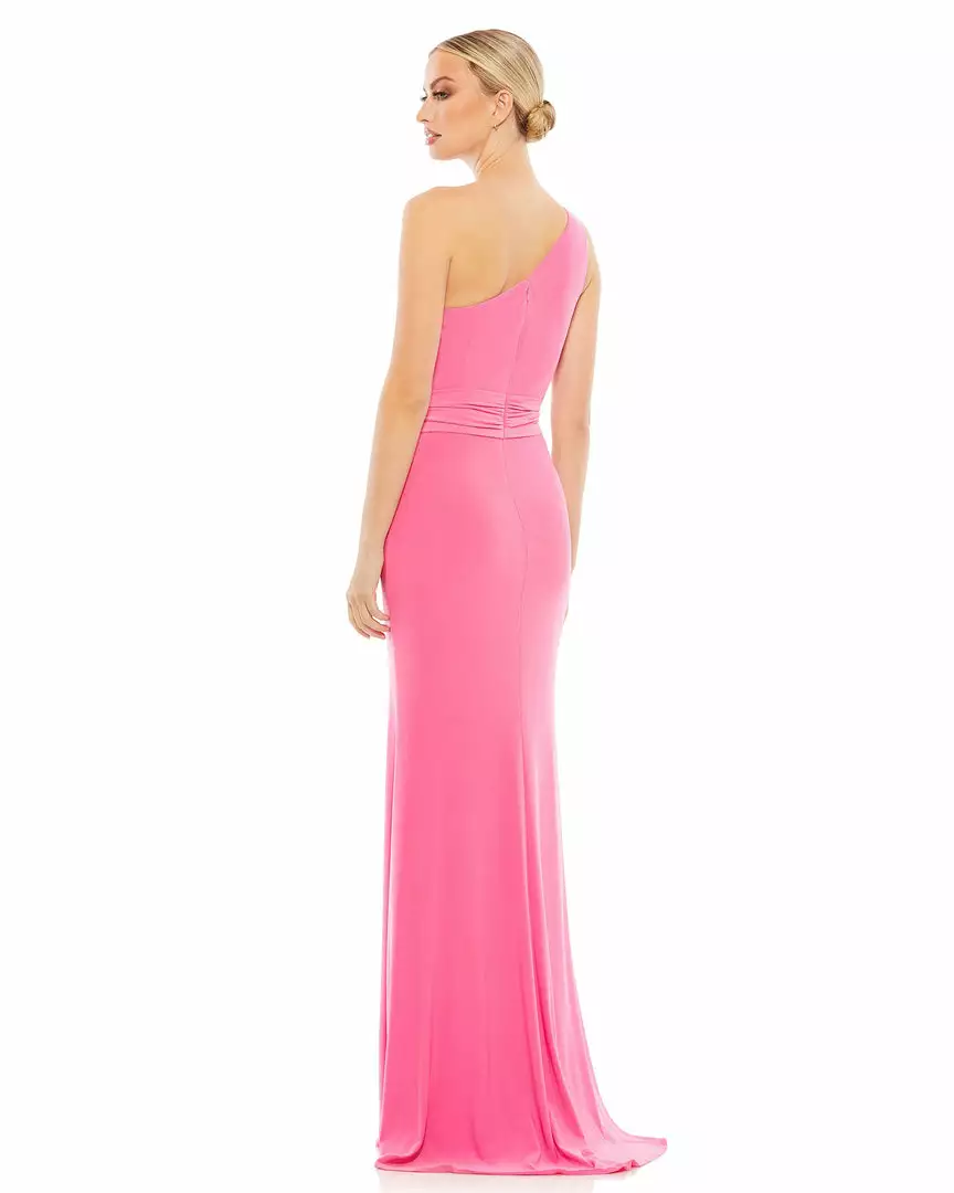 Ieena For Mac Duggal Jersey One Shoulder Belted Trumpet Gown 2 Ieena For Mac Duggal Jersey One Shoulder Belted Trumpet Gown
