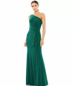 Ieena For Mac Duggal Jersey One Shoulder Belted Trumpet Gown 15 Ieena For Mac Duggal Jersey One Shoulder Belted Trumpet Gown
