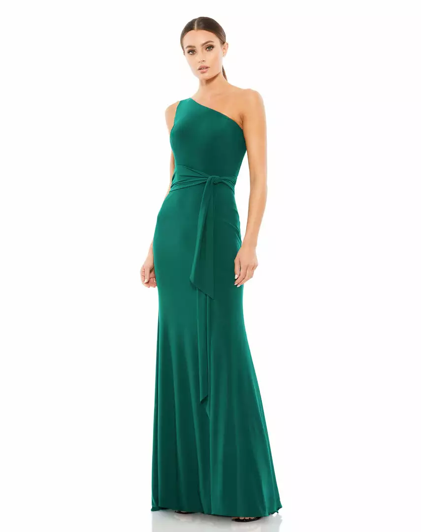 Ieena For Mac Duggal Jersey One Shoulder Belted Trumpet Gown 5 Ieena For Mac Duggal Jersey One Shoulder Belted Trumpet Gown