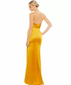 Ieena For Mac Duggal Satin Sleeveless Faux Wrap Ruched Gown Shop For