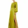 Ieena For Mac Duggal Evening Gowns Long Sleeve Pleated High Neck Gown