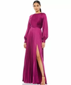 Ieena For Mac Duggal Evening Gowns Long Sleeve Pleated High Neck Gown 11 Ieena For Mac Duggal Evening Gowns Long Sleeve Pleated High Neck Gown