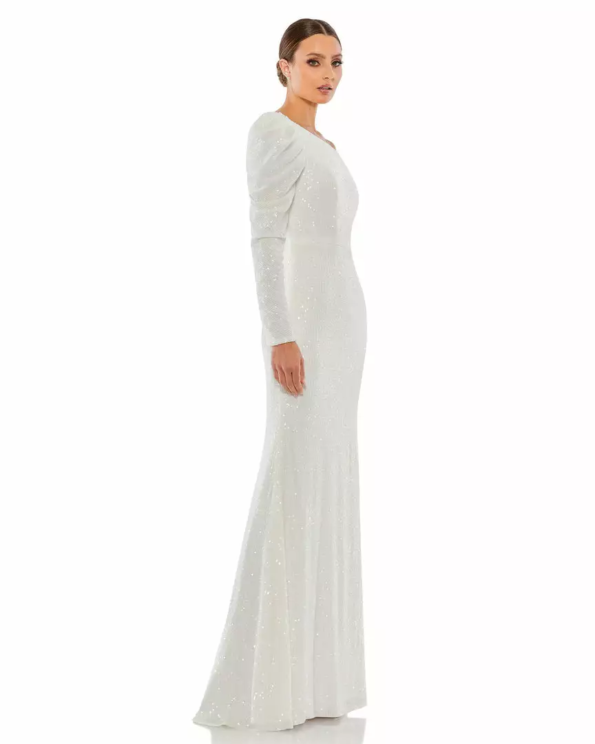 Ieena For Mac Duggal Sequined One Shoulder Trumpet Gown 7 Ieena For Mac Duggal Sequined One Shoulder Trumpet Gown