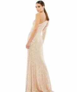 Ieena For Mac Duggal Sequined One Shoulder Trumpet Gown