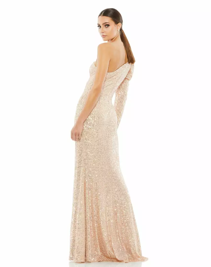 Ieena For Mac Duggal Sequined One Shoulder Trumpet Gown 2 Ieena For Mac Duggal Sequined One Shoulder Trumpet Gown