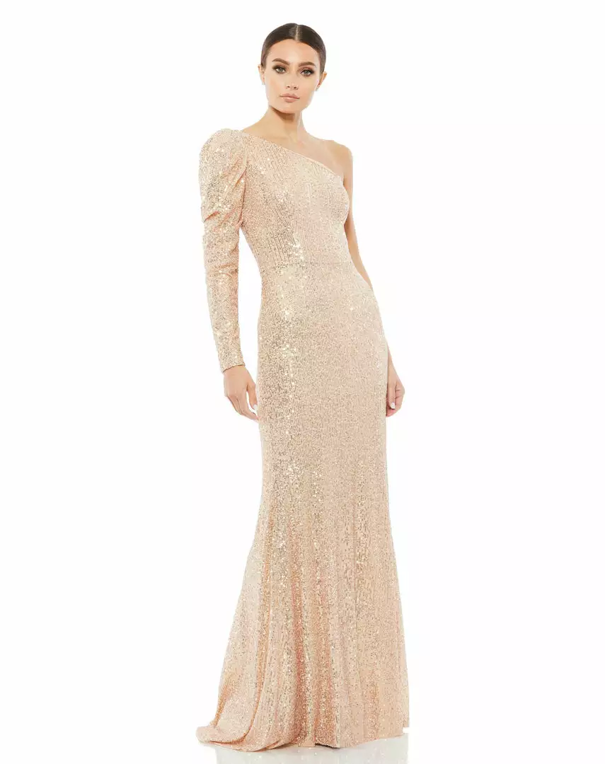Ieena For Mac Duggal Sequined One Shoulder Trumpet Gown 1 Ieena For Mac Duggal Sequined One Shoulder Trumpet Gown
