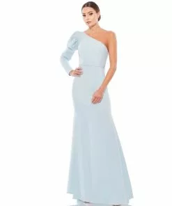 Ieena For Mac Duggal One Shoulder Puff Sleeve Gown