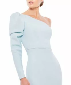 Ieena For Mac Duggal One Shoulder Puff Sleeve Gown