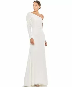 Ieena For Mac Duggal One Shoulder Puff Sleeve Gown