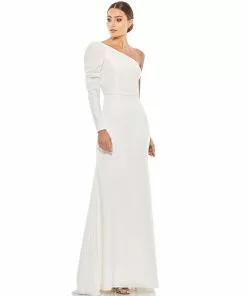 Ieena For Mac Duggal One Shoulder Puff Sleeve Gown