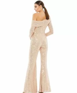 Ieena For Mac Duggal Shop For Sequined Drop Shoulder Long Sleeve Jumpsuit
