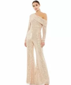 Ieena For Mac Duggal Shop For Sequined Drop Shoulder Long Sleeve Jumpsuit