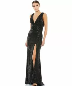 Ieena For Mac Duggal Shop For V-Neck Sequin Wrap Waist Gown