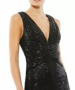 Ieena For Mac Duggal Shop For V-Neck Sequin Wrap Waist Gown