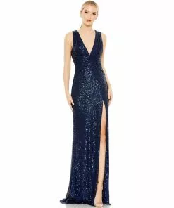 Ieena For Mac Duggal Shop For V-Neck Sequin Wrap Waist Gown