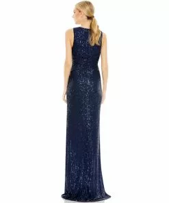 Ieena For Mac Duggal Shop For V-Neck Sequin Wrap Waist Gown