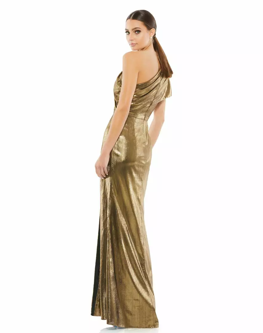 Ieena For Mac Duggal Ruffled One Shoulder Metallic Evening Gown 2 Ieena For Mac Duggal Ruffled One Shoulder Metallic Evening Gown