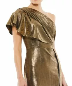 Ieena For Mac Duggal Ruffled One Shoulder Metallic Evening Gown 5 Ieena For Mac Duggal Ruffled One Shoulder Metallic Evening Gown