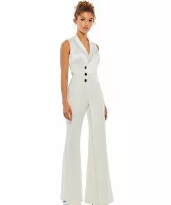 Ieena For Mac Duggal Asymmetrical Sleeveless Faux Tuxedo Jumpsuit Shop For
