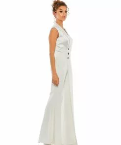 Ieena For Mac Duggal Asymmetrical Sleeveless Faux Tuxedo Jumpsuit Shop For