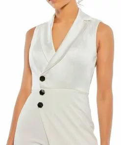 Ieena For Mac Duggal Asymmetrical Sleeveless Faux Tuxedo Jumpsuit Shop For