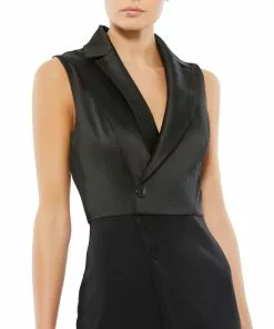 Ieena For Mac Duggal Asymmetrical Sleeveless Faux Tuxedo Jumpsuit Shop For