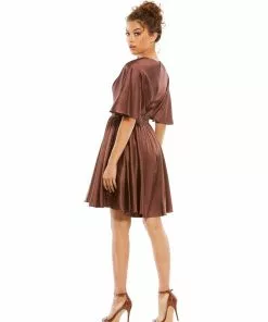 Ieena For Mac Duggal Shop For Satin Flowy Cape Sleeve Mini Dress