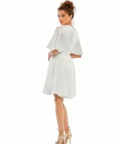 Ieena For Mac Duggal Shop For Satin Flowy Cape Sleeve Mini Dress