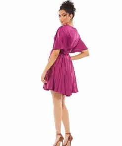 Ieena For Mac Duggal Shop For Satin Flowy Cape Sleeve Mini Dress
