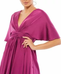Ieena For Mac Duggal Shop For Satin Flowy Cape Sleeve Mini Dress