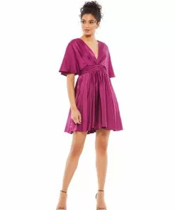 Ieena For Mac Duggal Shop For Satin Flowy Cape Sleeve Mini Dress