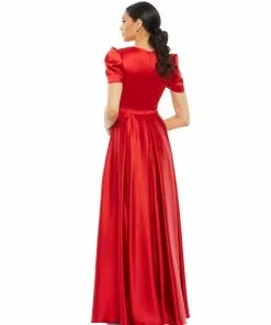 Mac Duggal Shop For Puff Sleeve V-Neck Satin Gown
