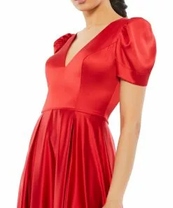 Mac Duggal Shop For Puff Sleeve V-Neck Satin Gown