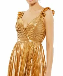 Ieena For Mac Duggal Pleated Ruffled Sleeveless Gown