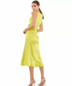 Ieena For Mac Duggal Satin Ruched V Neck Faux Wrap Midi Dress 12 Ieena For Mac Duggal Satin Ruched V Neck Faux Wrap Midi Dress