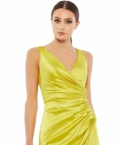 Ieena For Mac Duggal Satin Ruched V Neck Faux Wrap Midi Dress 13 Ieena For Mac Duggal Satin Ruched V Neck Faux Wrap Midi Dress