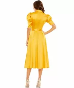 Ieena For Mac Duggal Satin Lapel Puff Sleeve Tea Length Dress Shop For