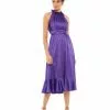 Ieena For Mac Duggal Satin Pleated Halter Neck Midi Dress