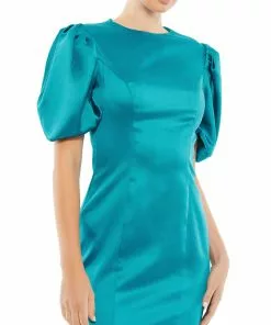 Ieena For Mac Duggal Short Dresses Satin Puff Sleeve Fitted Cocktail Dress