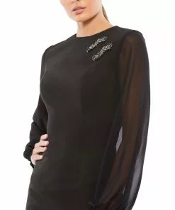 Ieena For Mac Duggal Chiffon Bishop Sleeve Mini Dress 6 Ieena For Mac Duggal Chiffon Bishop Sleeve Mini Dress