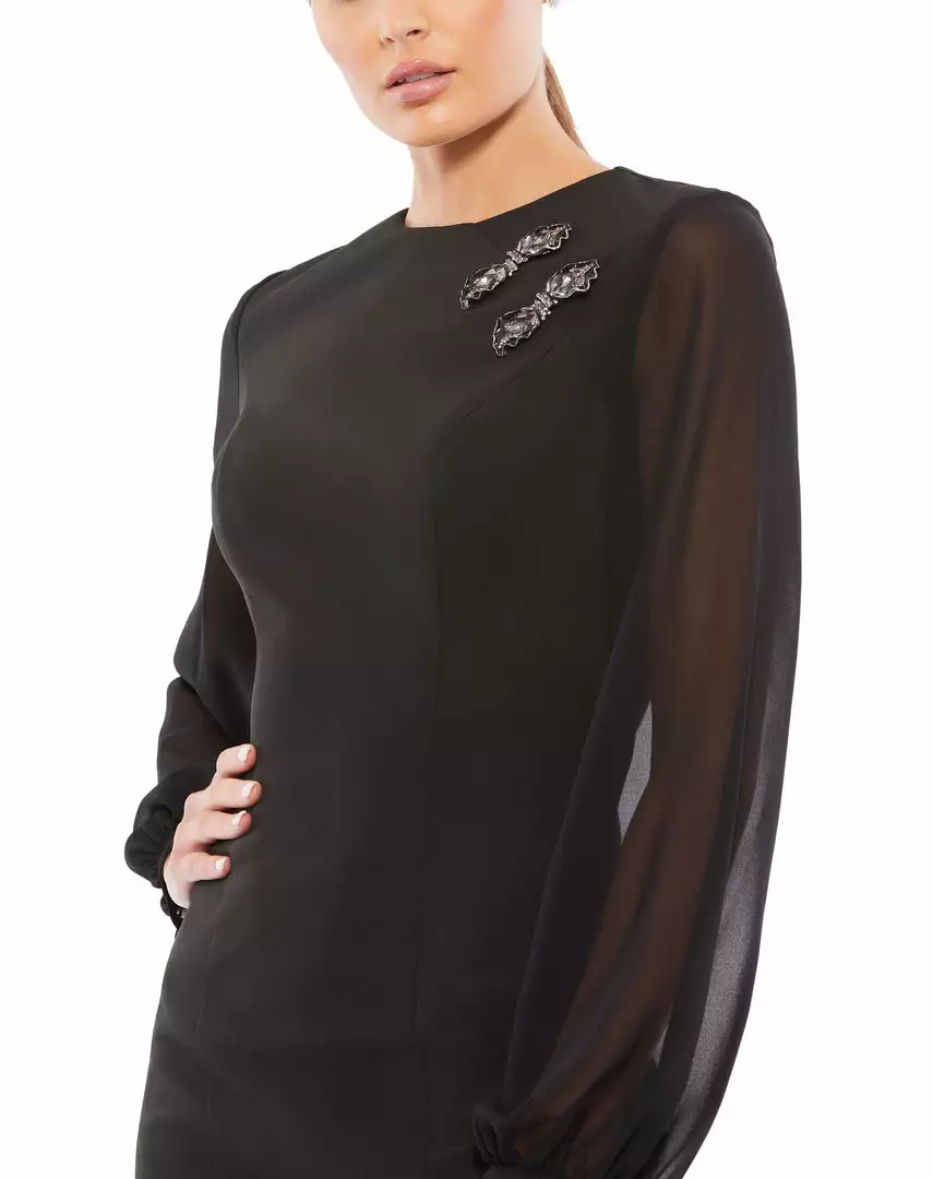 Ieena For Mac Duggal Chiffon Bishop Sleeve Mini Dress 3 Ieena For Mac Duggal Chiffon Bishop Sleeve Mini Dress