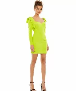 Ieena For Mac Duggal Bow Shoulder Long Sleeve Sweetheart Fitted Mini Dress Shop For