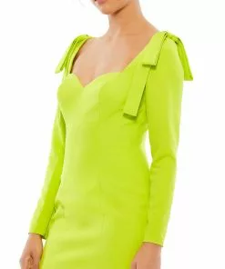 Ieena For Mac Duggal Bow Shoulder Long Sleeve Sweetheart Fitted Mini Dress Shop For