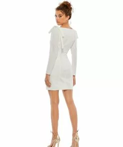 Ieena For Mac Duggal Bow Shoulder Long Sleeve Sweetheart Fitted Mini Dress Shop For