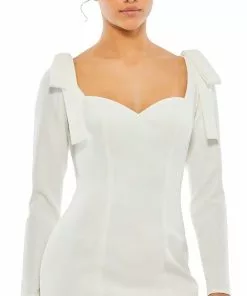 Ieena For Mac Duggal Bow Shoulder Long Sleeve Sweetheart Fitted Mini Dress Shop For