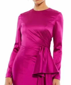 Ieena For Mac Duggal Asymmetrical Draped Long Sleeve Mini Dress